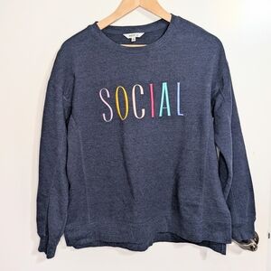 Wildfox Social Graphic Sweatshirt Blue Crewneck Pullover Size S